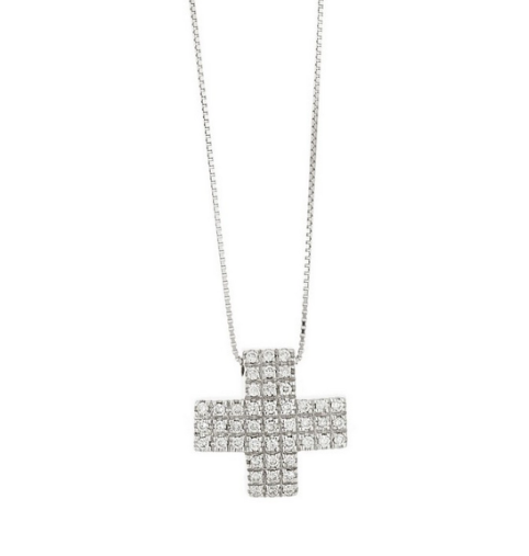Pendente Croce in oro bianco con Pavè di Diamanti - P112