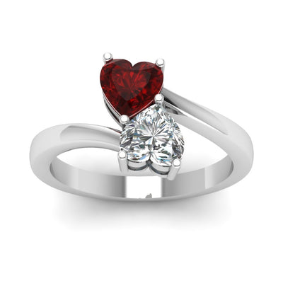 Anello di fidanzamento Solitario con Rubino e Diamante Cuore - RDM1