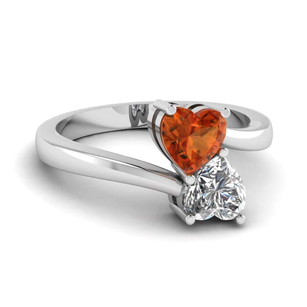 Anello di fidanzamento Solitario con Zaffiro Arancio e Diamante Cuore - RDM1