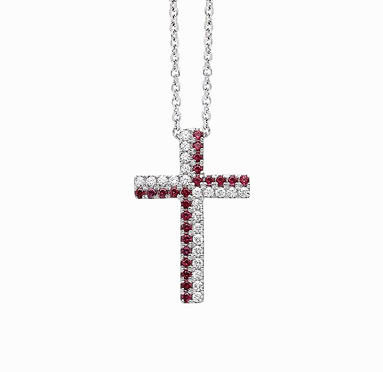 Pendente Croce con Rubini e Diamanti in Oro Bianco 18ct - P141