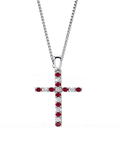 Pendente Croce con Diamanti e Rubini in Oro Bianco 18ct - P144