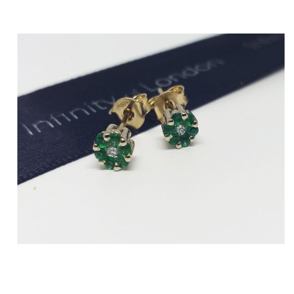 Orecchini Punto Luce Oro Giallo 18kt con Smeraldi Verdi e Diamanti Brillanti - ERX997