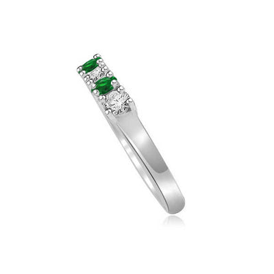 Anello Mezza Veretta con diamanti e Smeraldi in Oro Bianco 18ct - R962