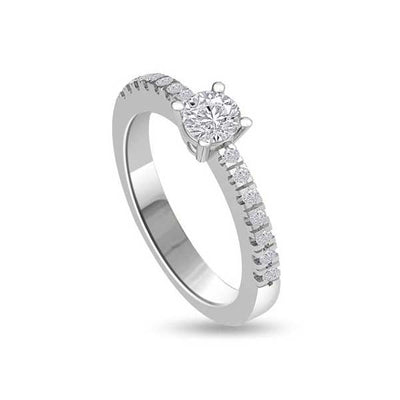 Anello di fidanzamento Solitario Composto con diamanti sul gambo in Platino - R128