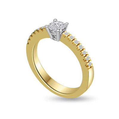 Anello di fidanzamento Solitario Composto con diamanti sul gambo in Oro Giallo 18ct - R128