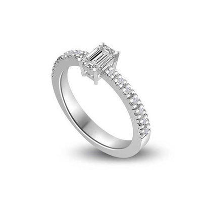 Anello di fidanzamento solitario composto con diamanti sul gambo in Platino - R174