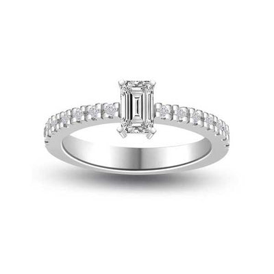 Anello di fidanzamento solitario composto con diamanti sul gambo in Oro Bianco 18ct - R174