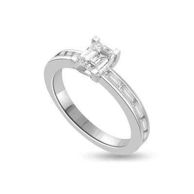 Anello di fidanzamento solitario composto con diamanti sul gambo in Platino - R187