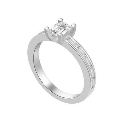 Anello di fidanzamento solitario composto con diamanti sul gambo in Platino - R187