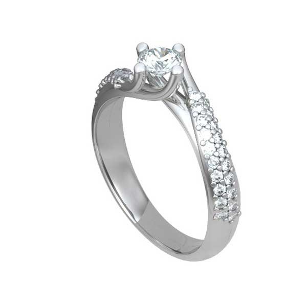 Anello di fidanzamento Solitario con Diamante sul Gambo in Oro Bianco 18ct - R272