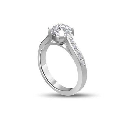 Anello di fidanzamento Solitario Composto con Diamanti sul Gambo in Platino - R277