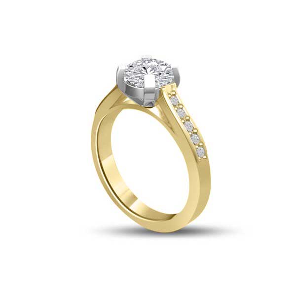 Anello di fidanzamento Solitario Composto con Diamanti sul Gambo in Oro Giallo 18ct - R277