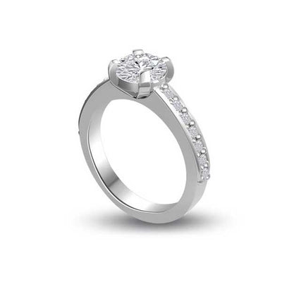 Anello di fidanzamento Solitario Composto con Diamanti sul gambo in Oro Bianco 18ct - R280