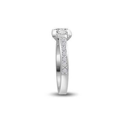 Anello di fidanzamento Solitario Composto con Diamanti sul gambo in Oro Bianco 18ct - R280