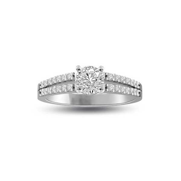 Anello di fidanzamento Solitario Composto con diamanti sul Gambo in Oro Bianco 18ct - R281