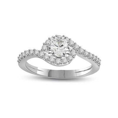 Anello di fidanzamenti Solitario Composto con diamanti sul gambo in Oro Bianco 18ct - R290