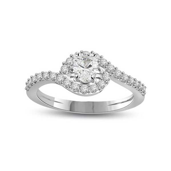 Anello di fidanzamenti Solitario Composto con diamanti sul gambo in Platino - R290