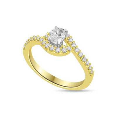 Anello di fidanzamenti Solitario Composto con diamanti sul gambo in Oro Giallo 18ct - R290