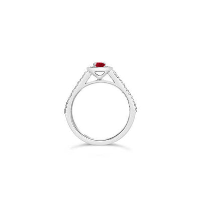 Anello di fidanzamento Solitario Composto con Diamanti e Rubino in Oro Bianco 18ct - R965
