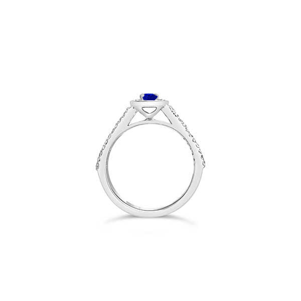 Anello di fidanzamento Solitario Composto con Diamanti e Zaffiro in Oro Bianco 18ct - R966