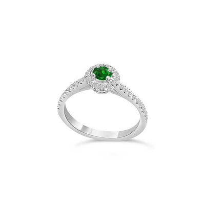 Anello di fidanzamento Solitario Composto con Diamanti e Smeraldo in Oro Bianco 18ct - R968