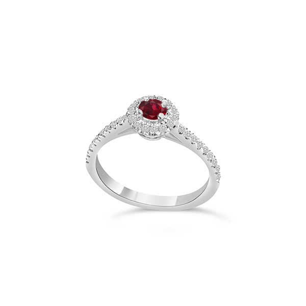 Anello di fidanzamento Solitario Composto con Diamanti e Rubino in Oro Bianco 18ct - R967