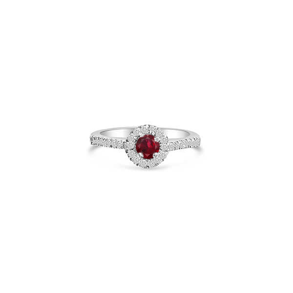 Anello di fidanzamento Solitario Composto con Diamanti e Rubino in Oro Bianco 18ct - R967