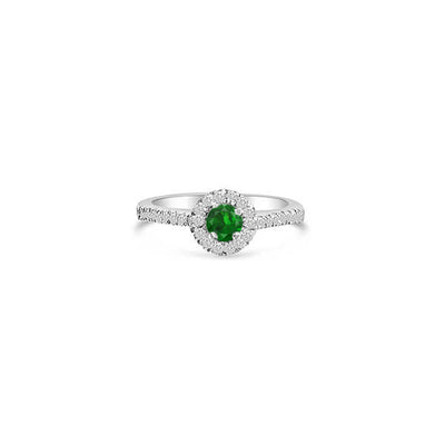 Anello di fidanzamento Solitario Composto con Diamanti e Smeraldo in Oro Bianco 18ct - R968