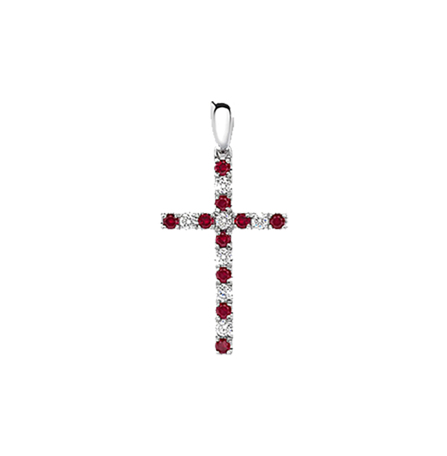 Pendente Croce con Diamanti e Rubini in Oro Bianco 18ct - P144