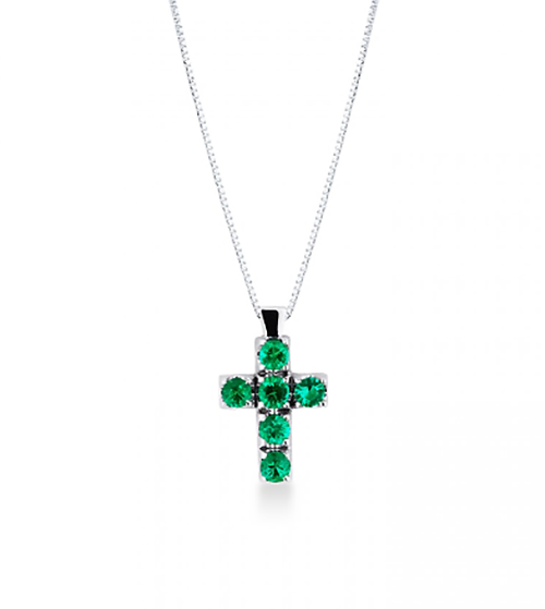 Pendente Croce con Smeraldi in Oro Bianco 18ct - P152